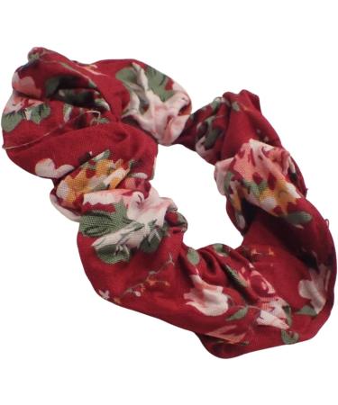 Topkids Accessories Set of 2 Floral Cotton Scrunchies for Girls & Women Hair Accessories for Ladies & Girls Hair Bobble Hair Band Scrunchie (Dark Red) - Buy Online on GoSupps.com