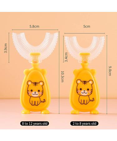 Cartoon Kids U-Shaped Toothbrush - Food Grade Soft Silicone Brush Head 360 Oral Teeth Cleaning Design for Toddlers and Children 2-7Years/8-12Years Yellow 2-7Years - Buy Online on GoSupps.com