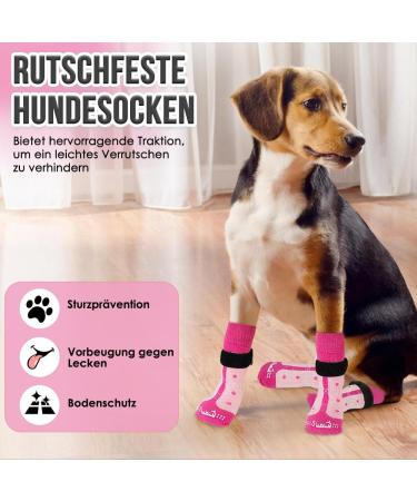Slowton Indoor Anti-Slip Dog Socks - Adjustable Paw Protection for Small & Medium Dogs | Velcro Fastener Soft & Durable for Hardwood Floors - 4 Pairs (Rose Red M) - Buy Online on GoSupps.com