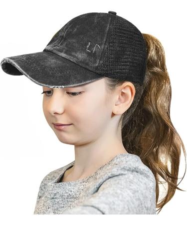 Kids Glitter Distressed Mesh Criss Cross Ponytail Hat - Black - Buy Online on GoSupps.com