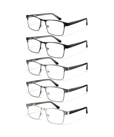 Gaoye 5-Pack Blue Light Reading Glasses Men Women- Rectangle Metal Frame Readers-Blocking Computer Gaming UV400 Clear Lens A1 Gun*2+black*2+silver*1 1.0 Diopters
