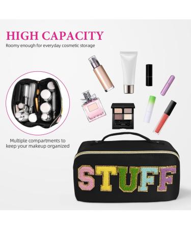 Aucuu Premium Nylon Cosmetic Travel Bag | Large Capacity Zipper Organizer | Waterproof Portable Makeup Case | Gift for Women (Black) #19 - Buy Online on GoSupps.com