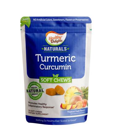 Healthy Delights Naturals Turmeric Curcumin Soft Chews Promotes Healthy Inflammatory Response Delicious Tropical Fruit Flavor 30 Count