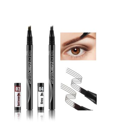 Boobeen 2PCs Eyebrow Tattoo Pen  Four-pronged Microblading Eyebrow Pencil Liquid Brow Pencil Eyebrow Makeup Long Lasting  Waterproof and Smudge-proof Dark brown+Grey
