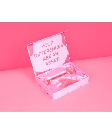 Prim+Rose Rose Quartz Gua Sha & Face Roller Set - Sculpt Massage Relieve Tension | Velvet Pouch & Sticker Sheet | International Shipping Available - Buy Online on GoSupps.com