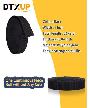 DTXUP Black Polypropylene 1 Inch Webbing Strap - Lawn Chair Replacement, Climbing Straps, DIY Crafting - 10 Yards - Buy Online on GoSupps.com