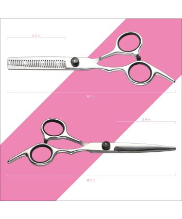 Fcysy Professional Hair Cutting Scissors Thinning Shears Kit - 7 Pcs Black | Barber Sharp Hairdressing Shears with Haircut Accessories in Leather Case for Women, Men, and Pets - Buy Online on GoSupps.com
