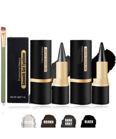 Ayky Long Wear Gel Eyeliner Ayky Eyeliner Natural Black Eyeliner Cream Smokey Eyeshadow Palette Stick Smudge Proof Quick-Drying Matte Create Statement Eye Look (Dark Gray+Black)