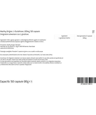 Healthy Origins L-Glutathione Reduced 500mg 150 Vegan Capsules | Lab-Tested, Vegetarian, Soy Free, Gluten Free, Non-GMO - Buy Online on GoSupps.com