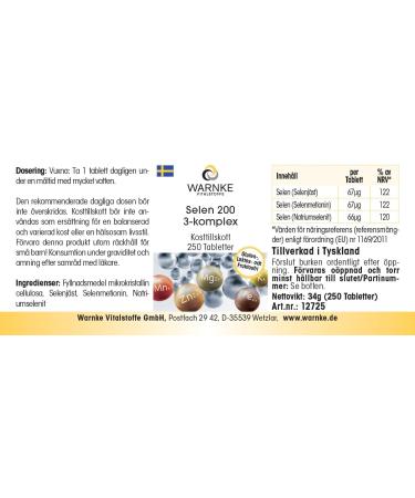 Warnke Vitalstoffe Selenium 3 complex 250 tablets each containing 200 g Complex of selenium yeast selenomethionine and sodium selenite HIGH DOSAGE German pharmacy quality vegan Warnke Vitalstoffe - Buy Online on GoSupps.com