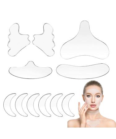 11 Pieces Reusable Silicone Face Patches Silicone Patches Wrinkles Patches Chest Wrinkle Pads Eye Neck Decollete Forehead Face Stick for Smooth Wrinkles Anti Wrinkle Patches (11 Pcs)