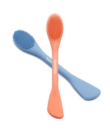RamPula Silicone Face Mask Brush, Face Scrubber for Gentle Exfoliating & Hairless Moisturizers Applicator Tools for Apply Mud, Clay, Charcoal Mixed Mask, Cream, Lotion Orange and Dark Blue