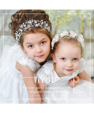 IYOU Flower Girl Headband Silver Floral Pearl Headpiece Crystal Bridal Hair Vines Princess Communion Wedding Hair Accessories for Kids - Buy Online on GoSupps.com