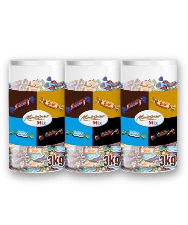 MARS TWIX SNICKERS BOUNTY - Assortiment de Mini Barres Chocolat es MINIATURES MIX - Format Maxi 9kg - Chocolats en Vrac Partager - Lot de 3x3kg