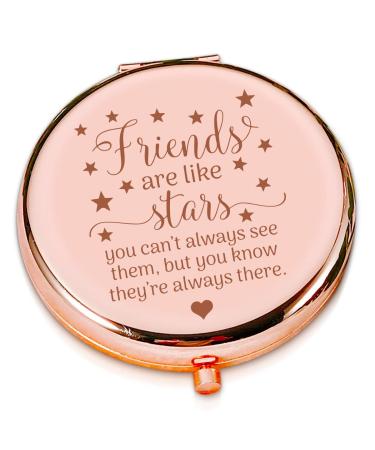 Friendship Gift Inspirational Rose Gold Engraved Travel Makeup Mirror - Friends Are Like Stars  Compact Pocket Cosmetic Mirror for Friends Sister Girl Woman Birthday Christmas Graduation Gift