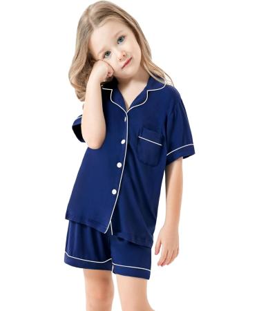 SWOMOG Unisex Kids Modal Pyjamas Set - Button-Down Short Sleeve PJs Lounge Set, Navy Blue (10-11 Years) - Buy Online on GoSupps.com