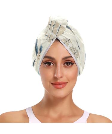 Seagull Boat Hair Towel 2 Pack Super Absorbent Hair Drying Towel Quick Dry Hair Turbans Head Towel with Button Twisty Wrap for Women Girls