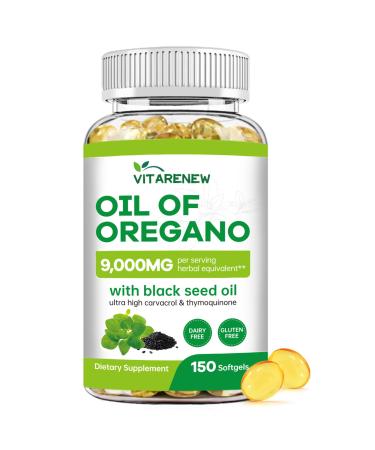 Oil of Oregano with Black Seed Oil 150 Softgels | 2-in-1 Powerful Synergy for Immune Support | High Potency Carvacrol & Thymoquinone Plant Based & Non-GMO 150 Count (Pack of 1)