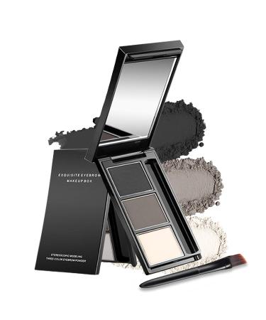 Erinde Eyebrow Powder Makeup Palette 3 Colors Brow Powder Palette w/ Brush Dark & Light Brown Eyebrow Tinted Powder Filler to Shape Natural Eyebrows Long-Lasting Waterproof Eyebrow Makeup Kit #Black Brown