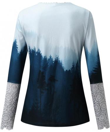 Women's Fitted Ribbed Knit Henley T-Shirt | Long Sleeve Tunic Lace Top | Casual Button Down Blouse - Small Blue - Buy Online on GoSupps.com