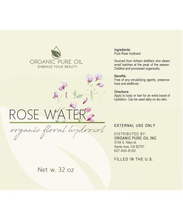 Organic Pure Oil 32 oz Rose Hydrosol Water Spray Mist - 100% Pure Rosewater Toner for Skin, Hair, Linens & Rooms - Buy Online on GoSupps.com