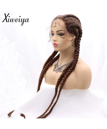 Xiweiya 81.3 cm Extra Long 100% Hand-Braided Brown Wig - 360 Top Swiss Front Cherry Double Dutch with Baby Hair for Women Perfect for 4 Braids - Buy Online on GoSupps.com