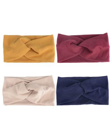 4 pieces of hair band women's headband summer elastic frontal ligaments sport headwrap headband with bow soft twisted strinband women children girl red/yellow/beige/dark blue style - Buy Online on GoSupps.com