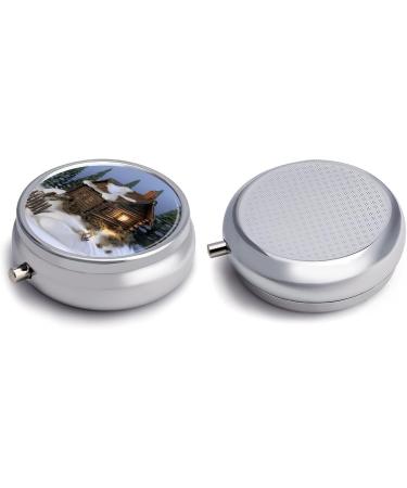 Rustic Wooden Pill Box | 3 Compartment Travel Pill Organizer | Portable Medicine Case for Purse & Pocket | Cottage Scenery Design - Buy Online on GoSupps.com