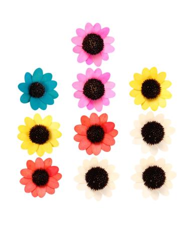 Zerodeko 10Pcs manual Accessories wooden bulk flower head artificial sunflower head wedding petal sunflower wreath decorate Ornament decorations crafts sunflower flower Colorful 6x6cm