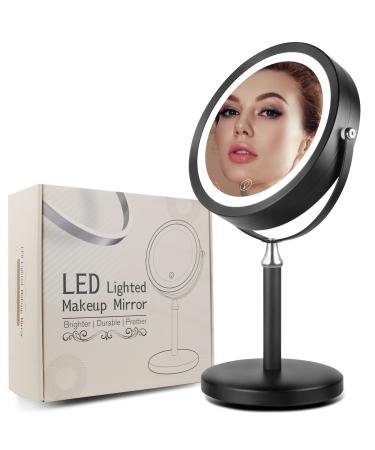 Quinskkin Lighted Makeup Mirror,8" Rechargeable Magnifying Makeup Mirror 7X Magnification with Light and Stand,3 Color 360°Led Makeup Personal Beauty Mirror for Desk Table Vanity Cosmetic(Black) Black-8inch