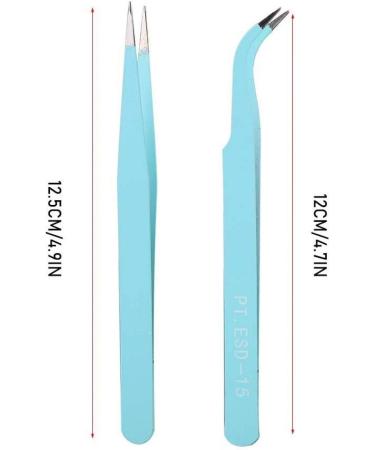 2Pcs Stainless Steel Nail Nail Care Gel Nail Polish Art Tweezers Color Anti-Static Tweezers Straight Curved Head Manicure Tweezers Manicure DIY Drill Tool 02  - Buy Online on GoSupps.com