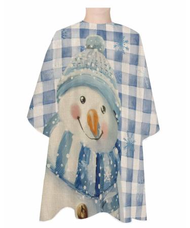 Blue Christmas Snowman Barber Cape - Salon Hair Cutting Cape for Women Men Kids Adults Farmhouse Winter Snowflakes Checkered Haircut Cape with Adjustable Elastic Neckline Hairdressing Accessories 1 piece 55x63 Inch Blue Beige