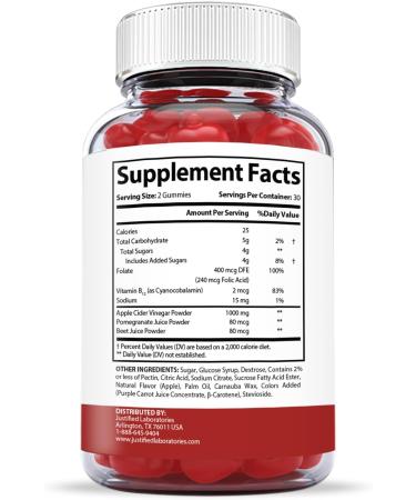 Justified Laboratories Supreme Keto ACV Gummies 1000MG with Pomegranate Juice, Beet Root & B12 - 60 Gummys - Buy Online on GoSupps.com