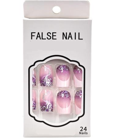 Spring and summer flash nail tips wearable nails taro purple nail art French nail tips white edge European and American wearable nails false nail patches 1 count (Pack of 1) - Buy Online on GoSupps.com
