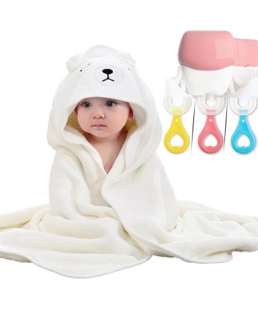 DKDDSSS 2PCS Hooded Baby Towel Bath Towel Large Soft Absorbent Baby Bath Towel Unique Animal Design Newborn Essentials for Boy and Girl Baby Gift Set White