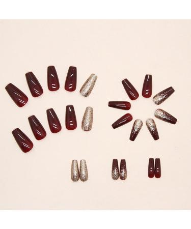 24 Pieces Red Glitter French Artificial Nails - Square Press-On Design for Women & Girls | DIY Acrylic Nail Art - Buy Online on GoSupps.com