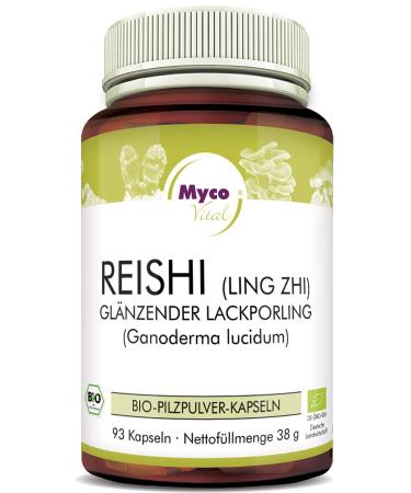 MycoVital Organic Reishi Mushroom Powder Capsules 93 pieces each 400 mg from German cultivation - 100% Vegan & Without Additives