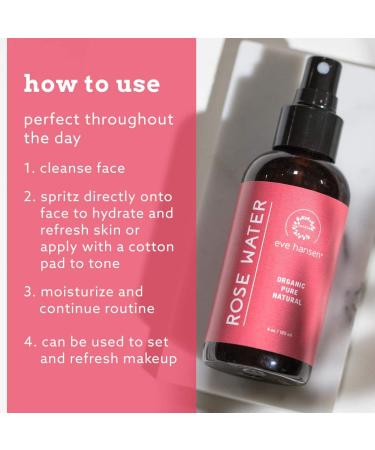Eve Hansen Organic Rose Water Spray | 4 oz Moroccan Rosewater Face Toner & Makeup Setting Spray | Refreshing & Soothing Mist for Face, Neck, and Hair | Cruelty-Free & Alcohol-Free - Buy Online on GoSupps.com