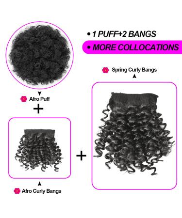MODSIGHT Afro Puff Drawstring Ponytail with 2 Replaceable Bangs - Short Kinky Curly Synthetic Hair Bun for Black Women - 1B Natural Black - Buy Online on GoSupps.com