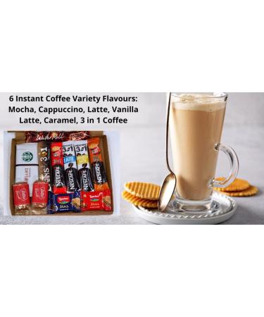 Instant Coffee Gift Box | 6 Variety Coffee Flavours | Mocha Cappuccino Latte Vanilla Caramel 3 in 1 Coffee Fantastic Letterbox gifts for Coffee Lovers| Biscuits Wafers | All Occasion| Birthday - Buy Online on GoSupps.com