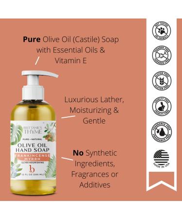 Brittanie's Thyme Natural Hand Soap - 12 oz Pack of 3 (Frankincense & Myrrh) - Vegan, Gluten-Free, Castile Soap with Olive Oil & Luxurious Essential Oils - Buy Online on GoSupps.com