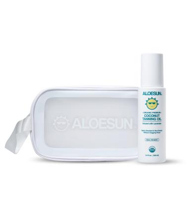 ALOESUN Organic Tanning Travel Size Bundle - Including Organic Coconut Tanning Oil and Beach Bag