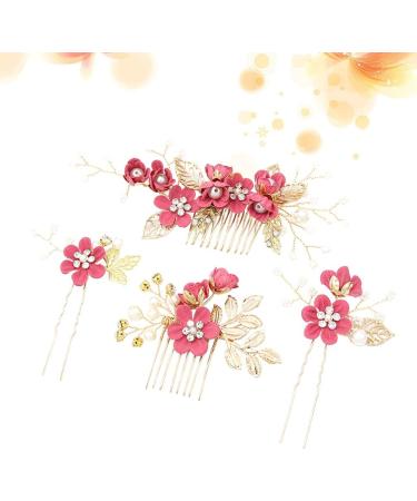 Toyvian Handmade Wedding Hair Comb Clip Set - Floral Rhinestone Hair Accessories for Brides and Bridesmaids (Rosy) - Buy Online on GoSupps.com
