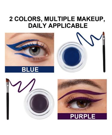 Evpct 2 in 1 Blue and Purple Gel Eyeliner Eyebrow Cream Pomade Set - Waterproof, Smudge Proof, Long Lasting - 0.21 Ounce (Pack of 1) - Buy Online on GoSupps.com