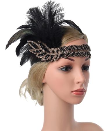 Z&X 1920s Feather Headband Gatsby Party Headpieces for Women Rhinestone 20s Roaring Hair Accessories (#015 Black) - Buy Online on GoSupps.com