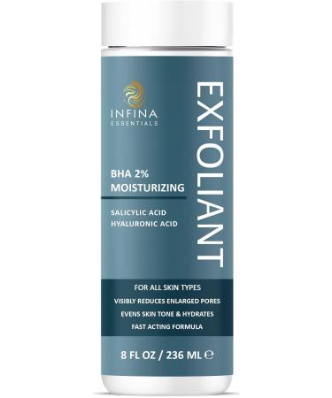 INFINA ESSENTIALS Face Exfoliator Big 8 fl oz Pore Reducing BHA Liquid Exfoliant w/Glycolic Acid Salicylic Acid & Hyaluronic Acid Facial Skin Care for Smooth Even Toned Skin (Packaging May Vary)