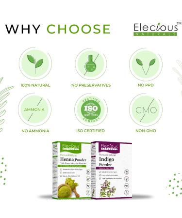Elecious Naturals Indigo & Henna Powder for Black Hair - Chemical PPD Ammonia & Preservative Free | 7oz Pack - Buy Online on GoSupps.com