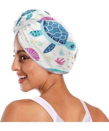 Cartoon Sea Turtle Hair Towel 2 Pack - Super Absorbent Quick Dry Hair Turbans for Women & Girls - Buy Online on GoSupps.com