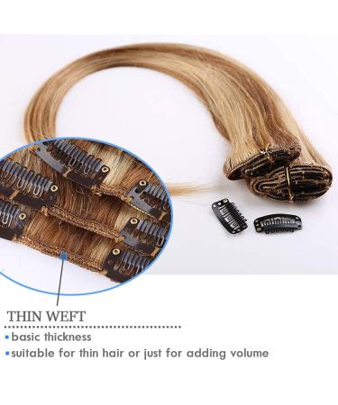 Elailite Clip-in Extensions | Real Human Hair 8 PCs 18 Clips 25cm 50g #12/613 Golden Brown & Bleached Blonde - Buy Online on GoSupps.com