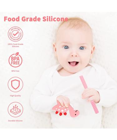BPA Free Silicone Baby Teething Tubes for Infants | Dinosaur Teethers for 6-12 Months | Includes 2 Finger Toothbrushes | Perfect Baby Gift - Buy Online on GoSupps.com